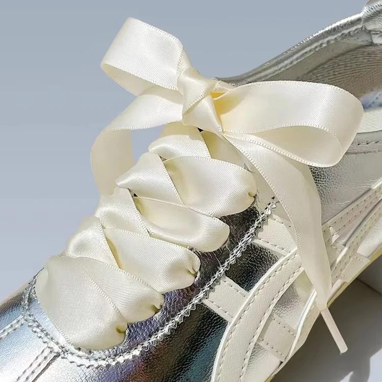 Wholesale 1 Pair Width 2cm Satin Silk Ribbon Shoelaces Rainbow Color Flat Laces For Sneaker Sport Casual Leather Shoes Strings