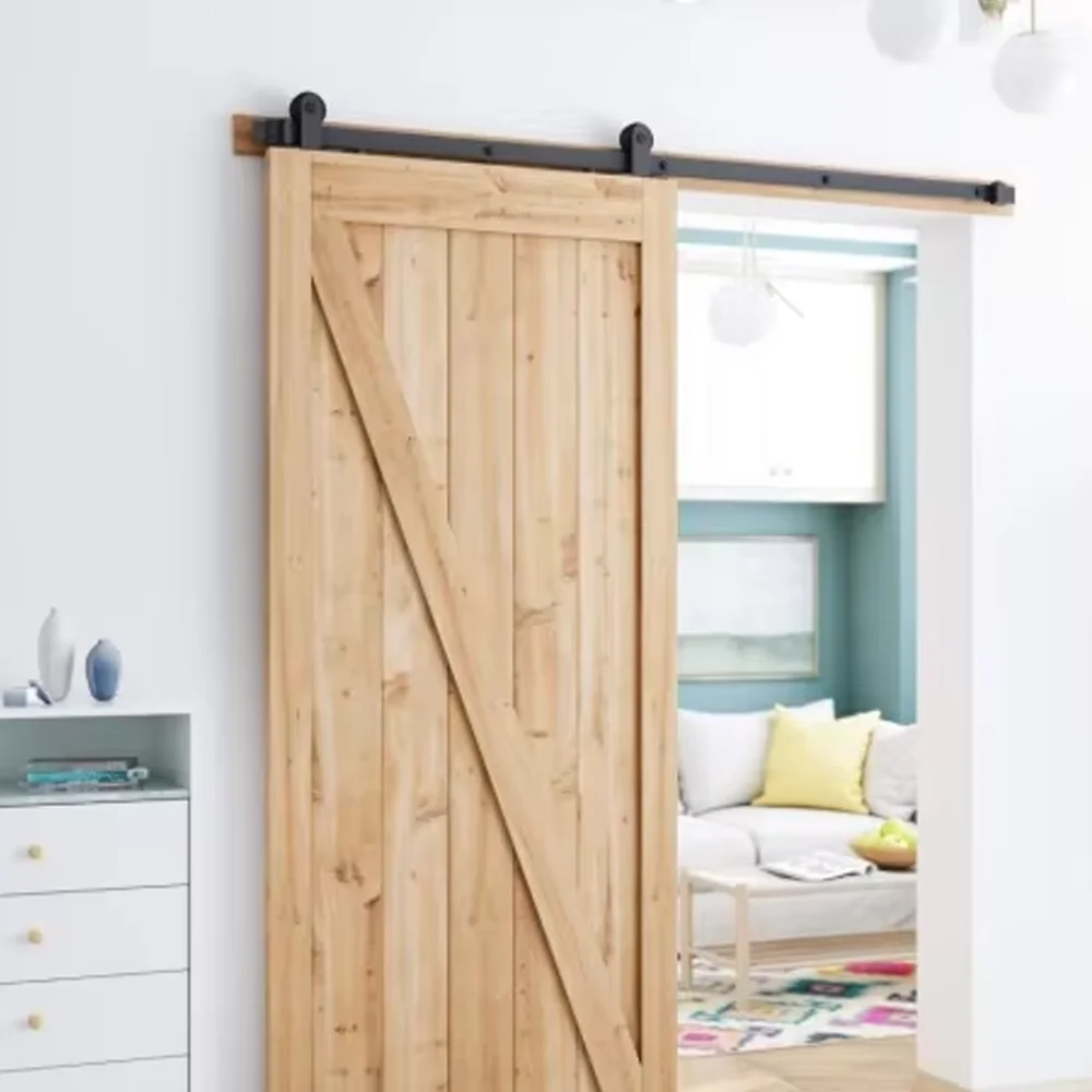 Industrial Carbon Steel Single Barn Door Hardware Kit For Wood Door  Top Mounted Closet Slides Tracks Rollers