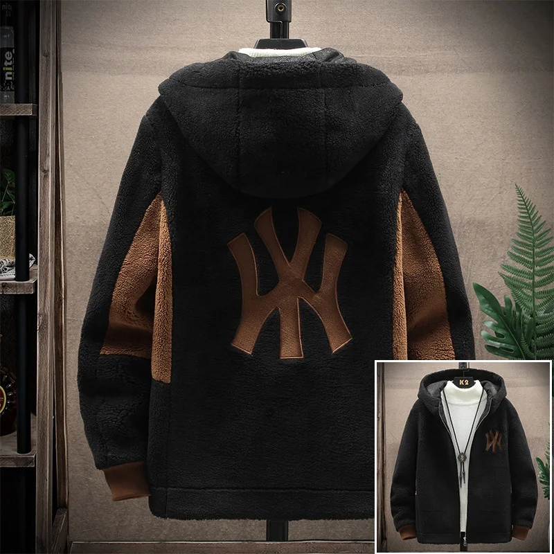 Hot Lamb Wool Jacket Winter Cold-proof Fleece Hooded Coats Men Jackets Korean Style  Custom Brand New Trend Thick Jacket