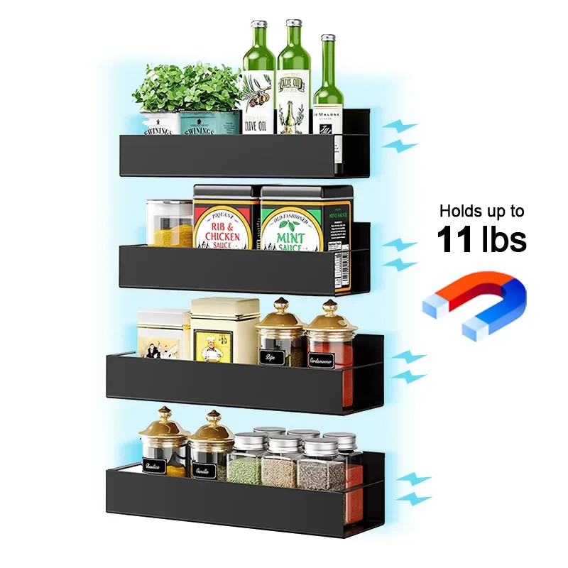 High Quality 2-5 Tier Magnetic Spice Storage Rack Organizer Wholesale Cheap for Kitchen Refrigerator Use Wall Mounted Shelf