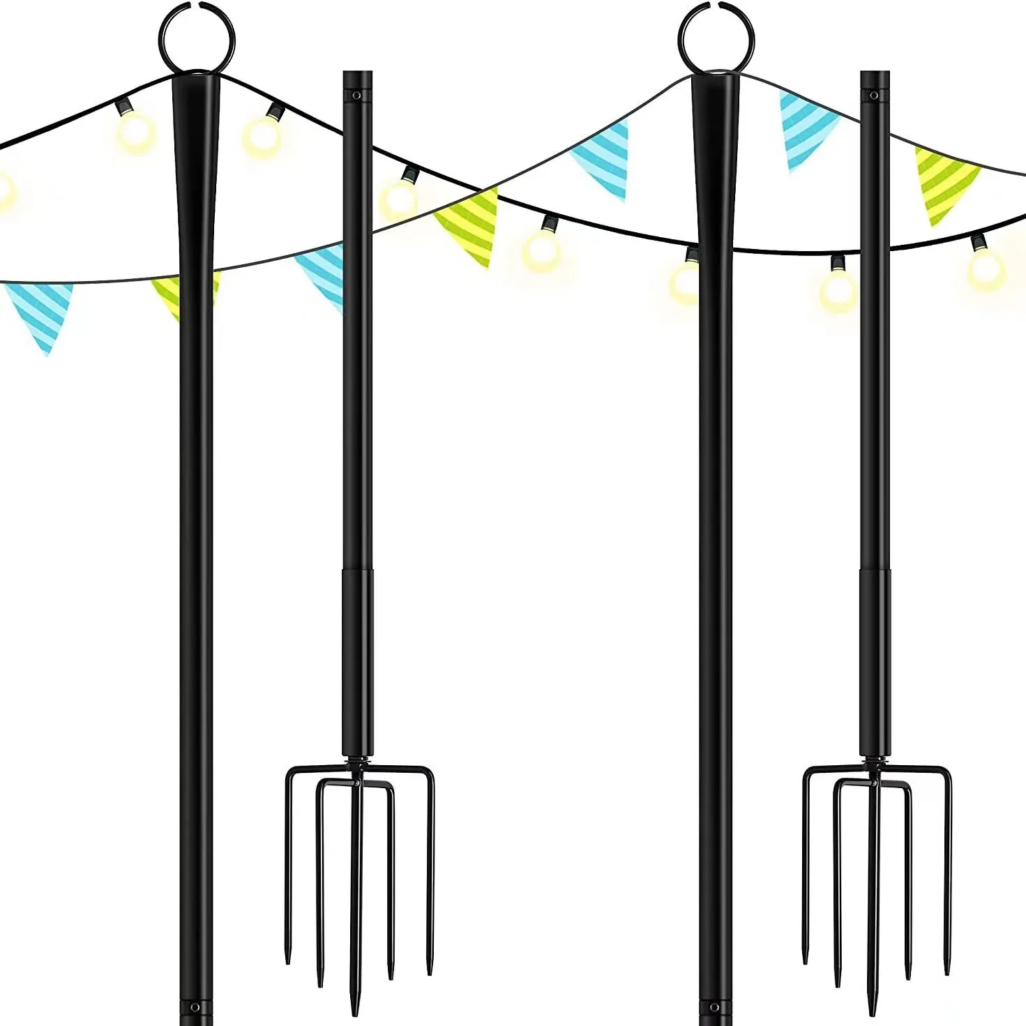 Decorative String Light Poles Outdoor Light Poles with Spiral Ground Stakes