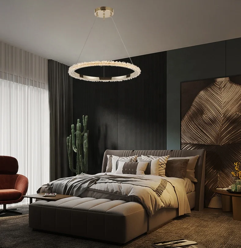 2022 New designer gold crystal circle LED crystal villa pendant lights luxury modern gold chandelier