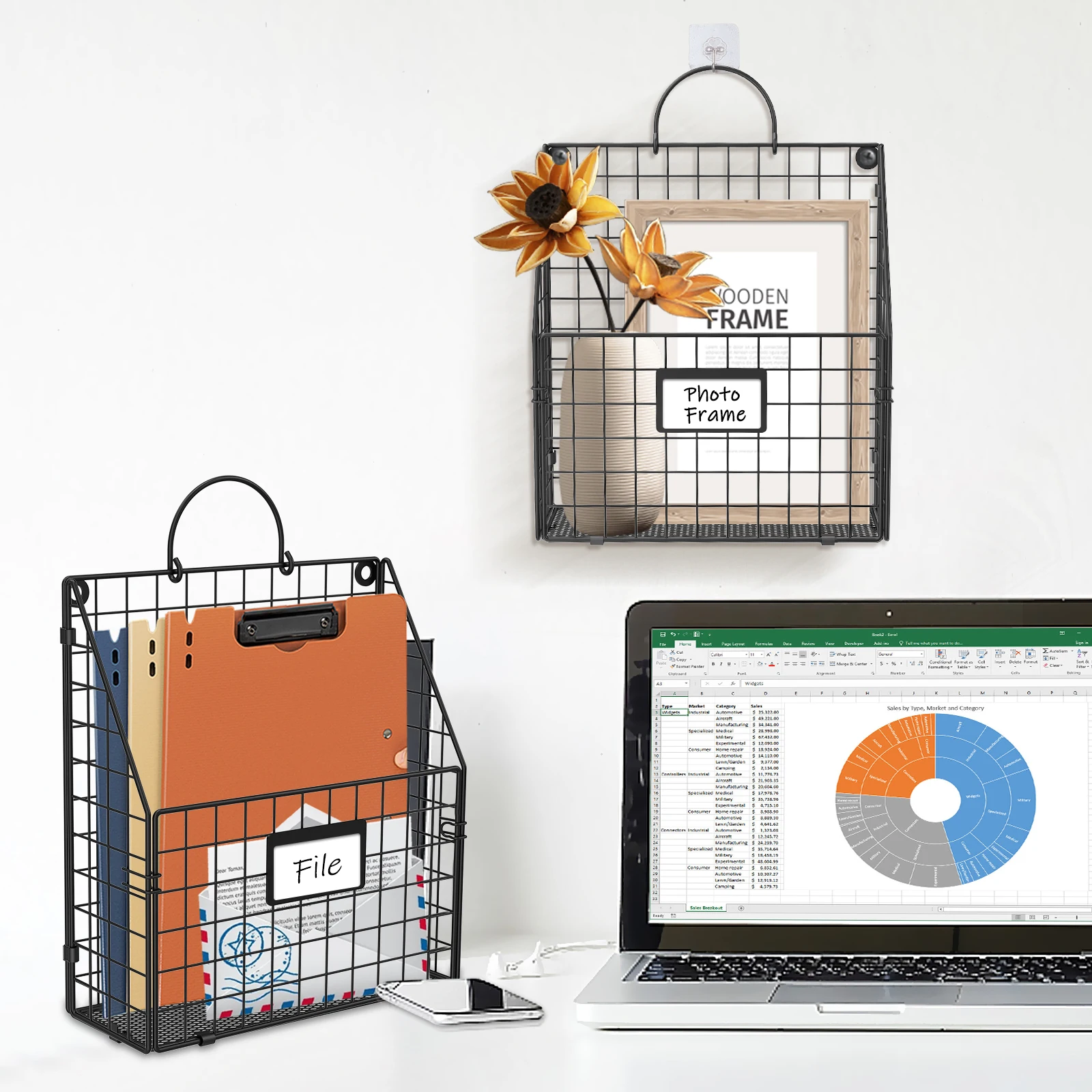 Modern Customizable Metal Mesh Wire Wall Mount Hanging File Holder Cheap Magazine Rack Basket & Mail Organizer Document Storage