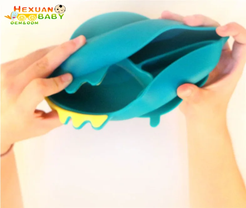 BPA Free Food Grade Dinosaur Animal Fork Spoon Feeding Silicon Plate Baby Set