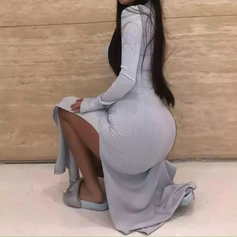
A2D Long Sleeve Turtleneck Dress Fashion High Waist Split fall clothing for women 