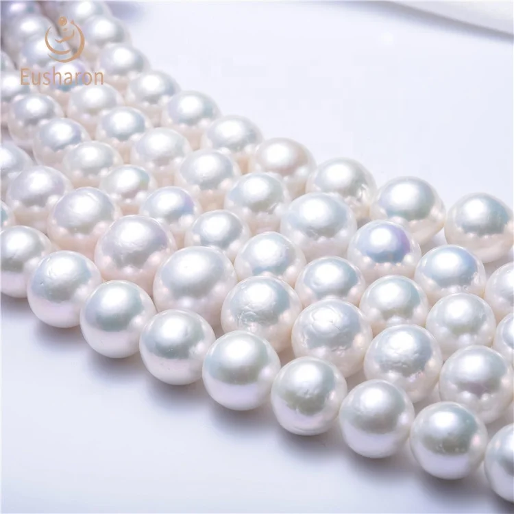 
Wholesale 12-14mm White Color High Luster Round Baroque Freshwater Edison Pearl Strands 