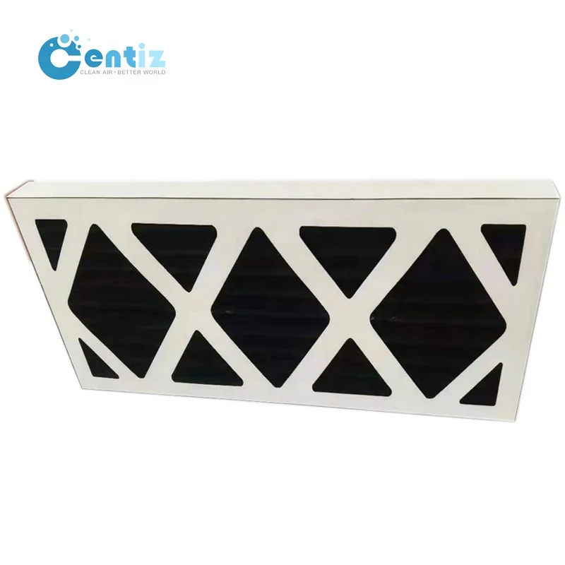 Cardboard frame pleated activated charcoal fiber media active carbon filter