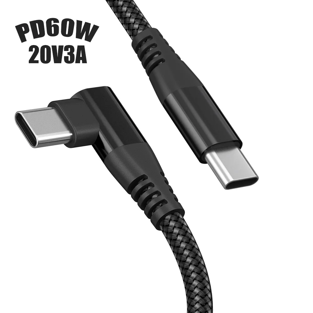 
Cell phone laptop charging cable C to C type pd fast charging cable 60W nylon double elbow 90 degrees right angle data cable10ft 