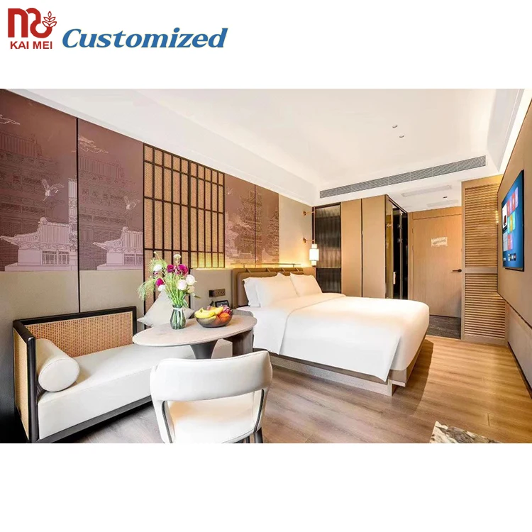 Custom Made Contemporary Bedroom Set for Star Hotels Featuring Oak MDF Plywood Melamine Wood for Courtyards