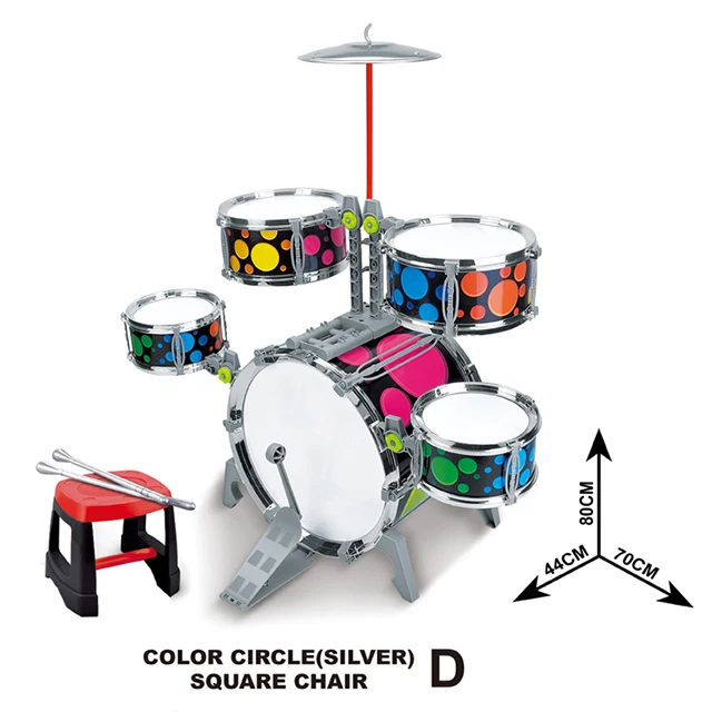 Children music learning play toy colorful big jazz drum kit for kid birthday gift