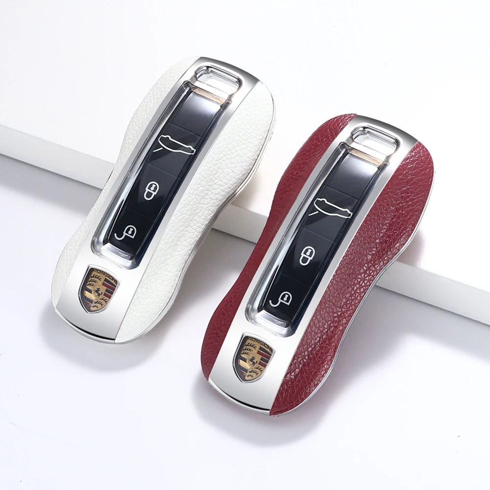 leather Remote Car Key Fob Cover for Porsche Cayenne Macan Panamera 911 key case