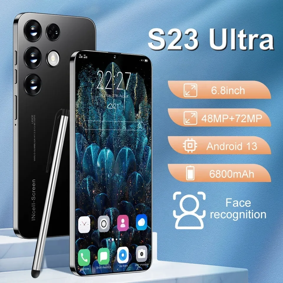 Brand New High Quality S23 Ultra 6.8 Inch Smartphones 4g/5g Network Cellphone 16g+1tb Dual Sim Android Unlocked Mobile Phone