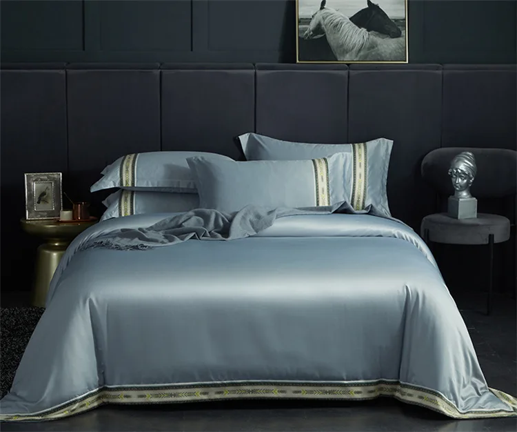 
100% woven polyester silk fabric comforter bed sheet silk bedding set 