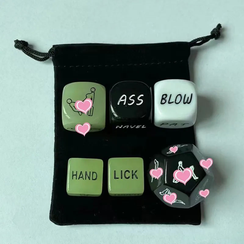 6 in set fun dice Luminous English Letter Carved Funny Couple Dice Erotic Posture Love Dice Sex position Sex Toys