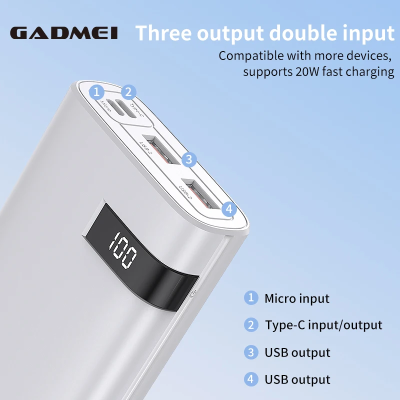 ROHS CE PSE Certificate Custom Logo Mobile Power Bank 20000mAh Digital Display  Powerbank 10000mAh