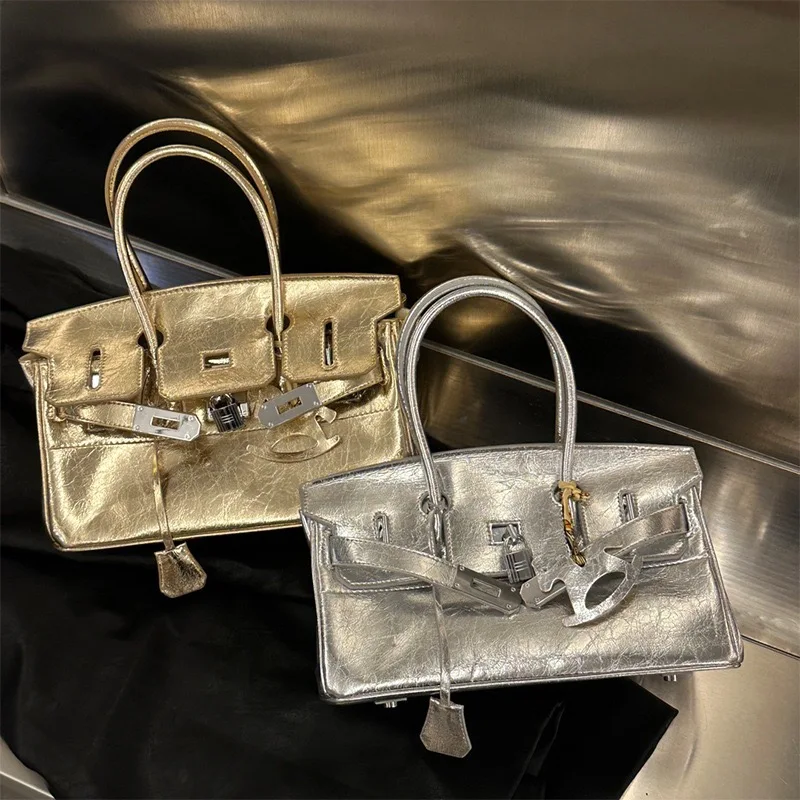 Premium Sense Platinum Bag Gold Silver Large Capacity Handbag Fashion 2024 New Fashion Ladies Shoulder Crossbody Bag