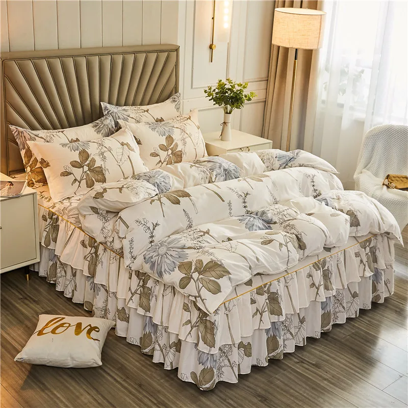 Home Bed Sheets Bed Textile Bedding Flat Sheet Flower Quilt Cover+Bed Sheet+ 2 Pillow Covers Pillow Soft Warm Bedsheets