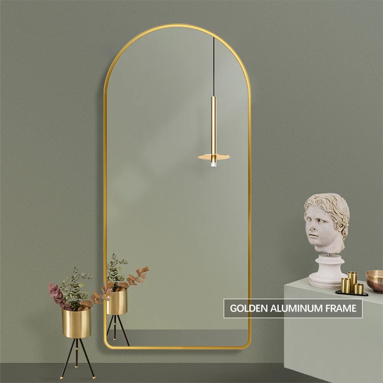 High quality gold and black metal framed large arch mirror full length decorative