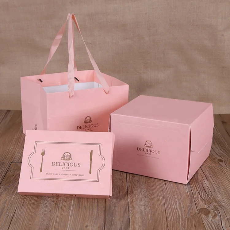 wholesale custom logo cheap foldable PVC window colorful paper cake box with suitable bag for weeding,new year,birthday
