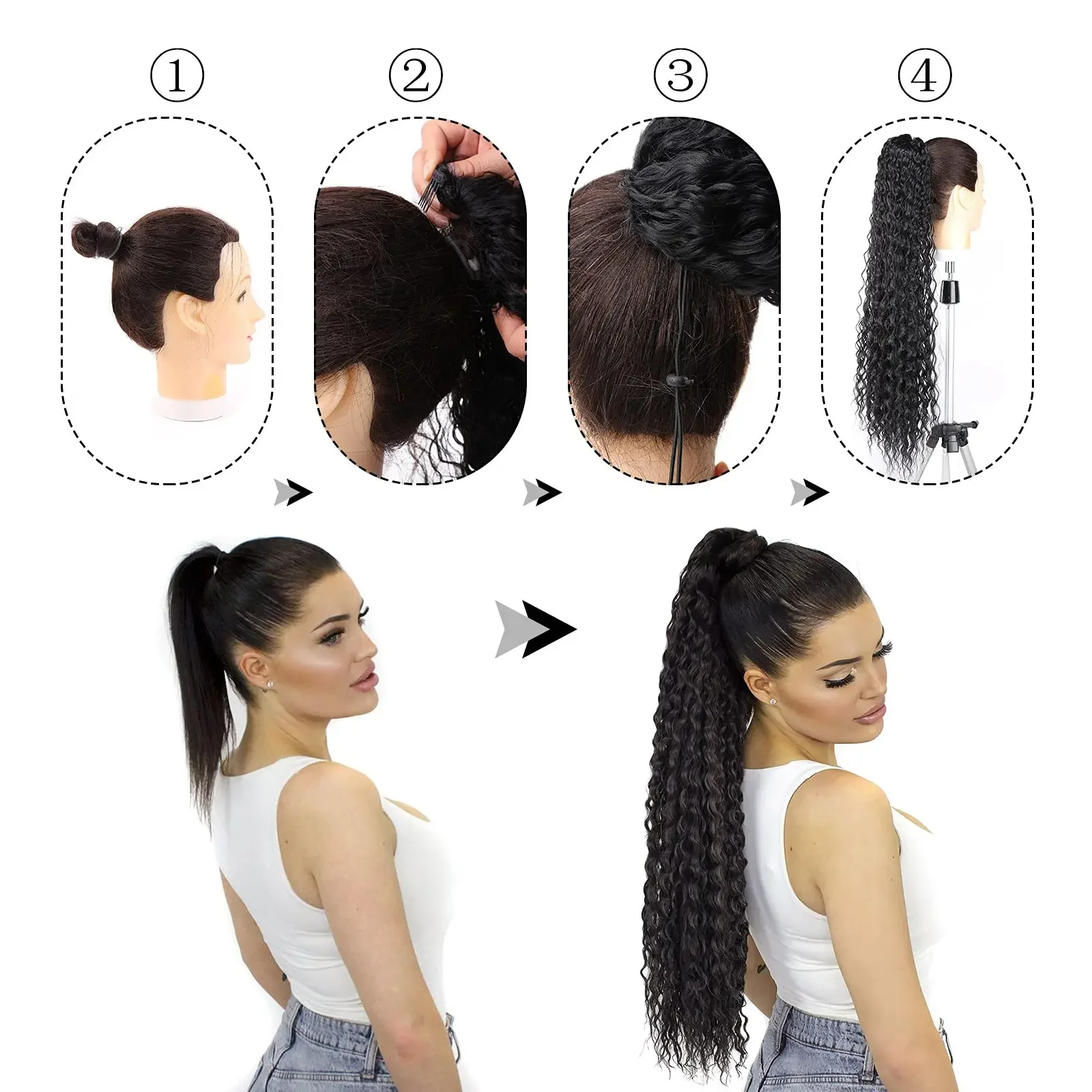 100% Unprocessed Natural Human Hair Straight Ponytail Brazilian Hair Clip In Ponytail Hair Extension From Vietnam