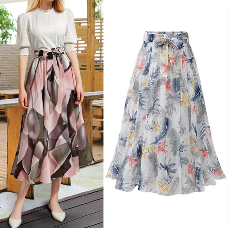 
Wholesale Patterns Printed Full Long Chiffon Skirt 