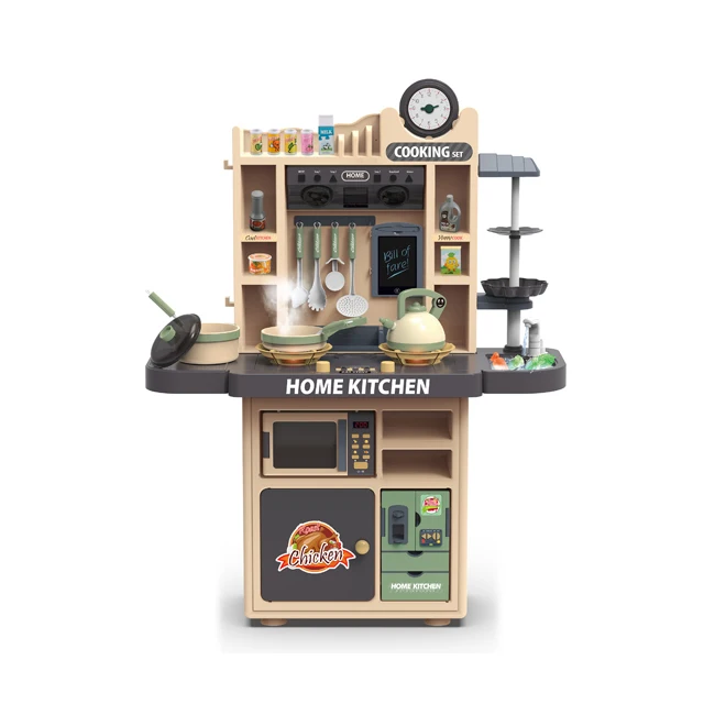 DIY Toy Pretend New Playing Kitchen 31pcs with sound light and spray function Simulation Army green Spray gas stove set