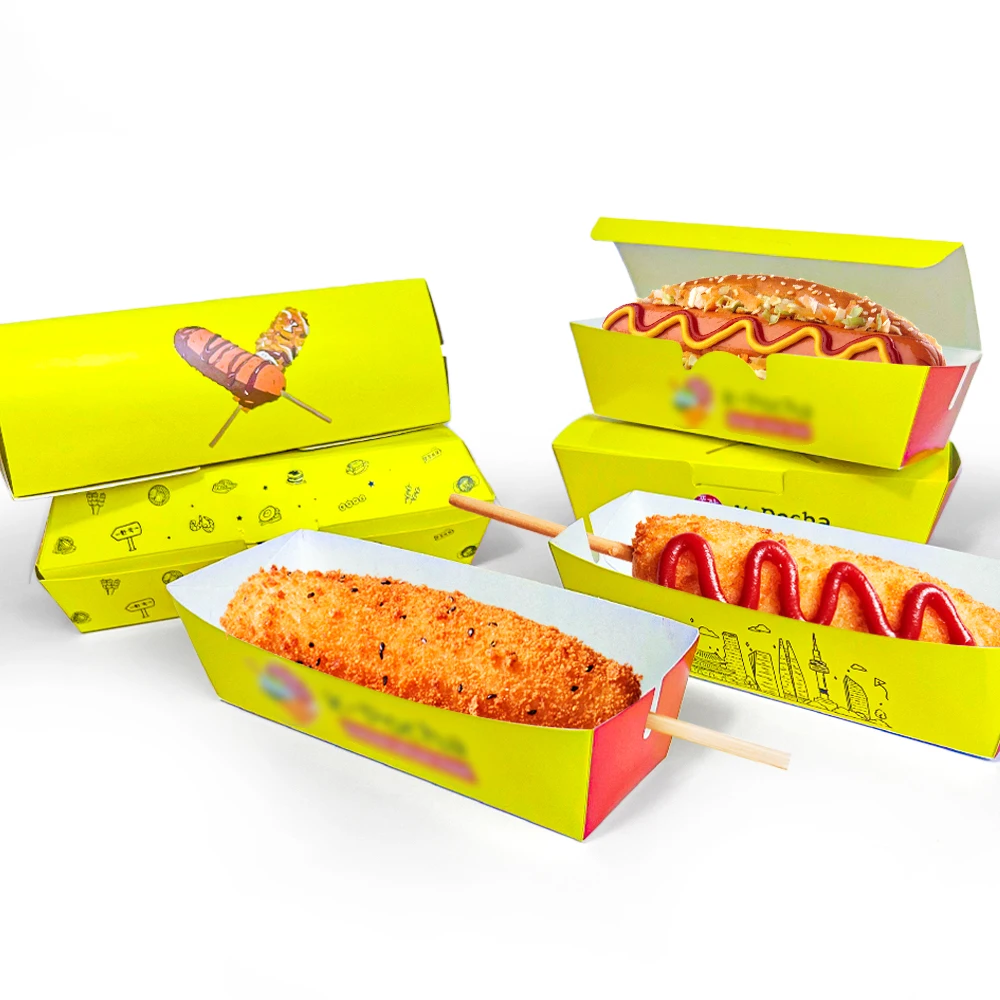 Customized Food Grade Korean Paper Hot Dog Burger Box Printing Fast Food Packaging
