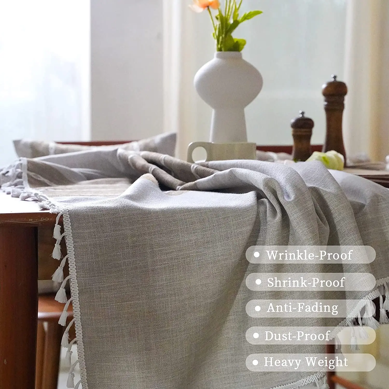 Square Wrinkle Free Anti-Fading Table Cover Washable Cotton Linen Tassel Tablecloth Embroidery Table Cloth