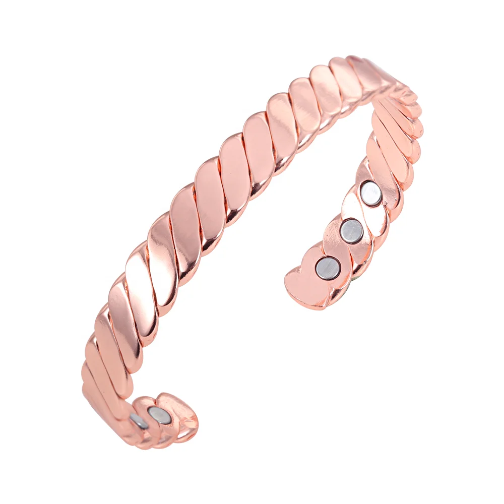 SLand Jewelry Manufacturer Wholesale High polished solid Pure Copper Magnetic Therapy Healing Bracelet Engravable Wristbands