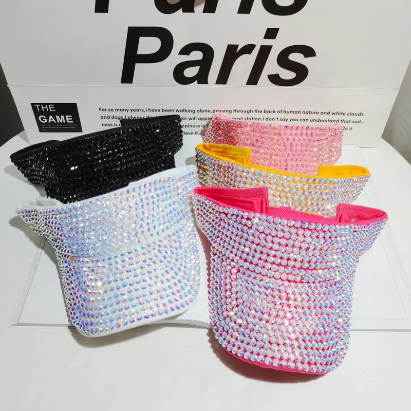 Drop Shipping Fashion Bling Rhinestone Outdoor Bike Cycling Sunny Hats Women Sun Cape Visor Hat