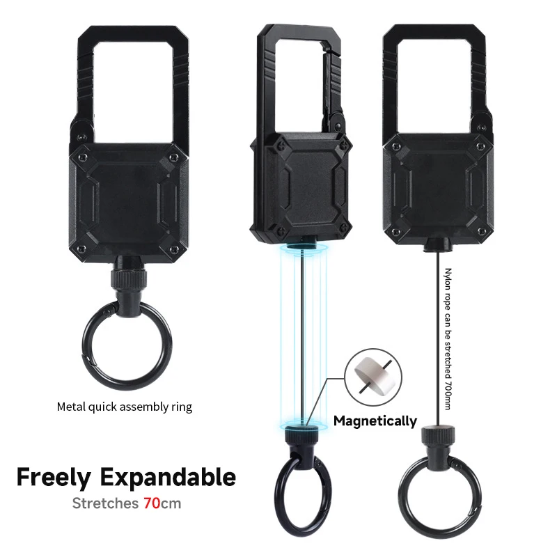 Heavy Duty Metal Carabiner KeyChain Retractable Badge Reel with ID Card Holder Retractable Badge Reel Motorcycle Keychain