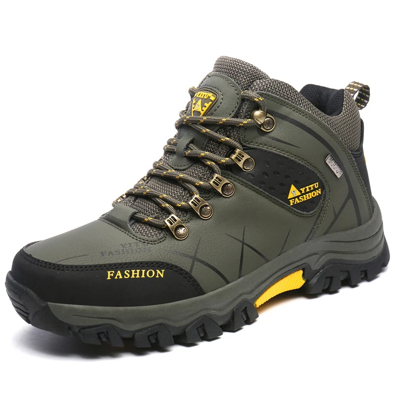 Mens Hiking Shoes Breathable Non-Slip Sneakers Leather Low Cut Boots for Outdoor Trailing Trekking Walking