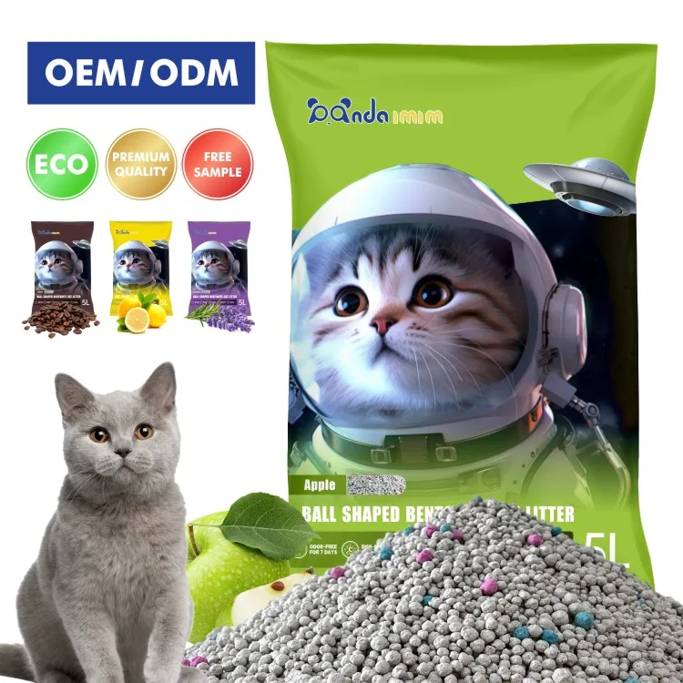 Оптовая продажа от производителя OEM дезодорирование низкая пыль мелкие частицы сильные комки минеральный шарообразный бентонитовый наполнитель для кошачьего туалета