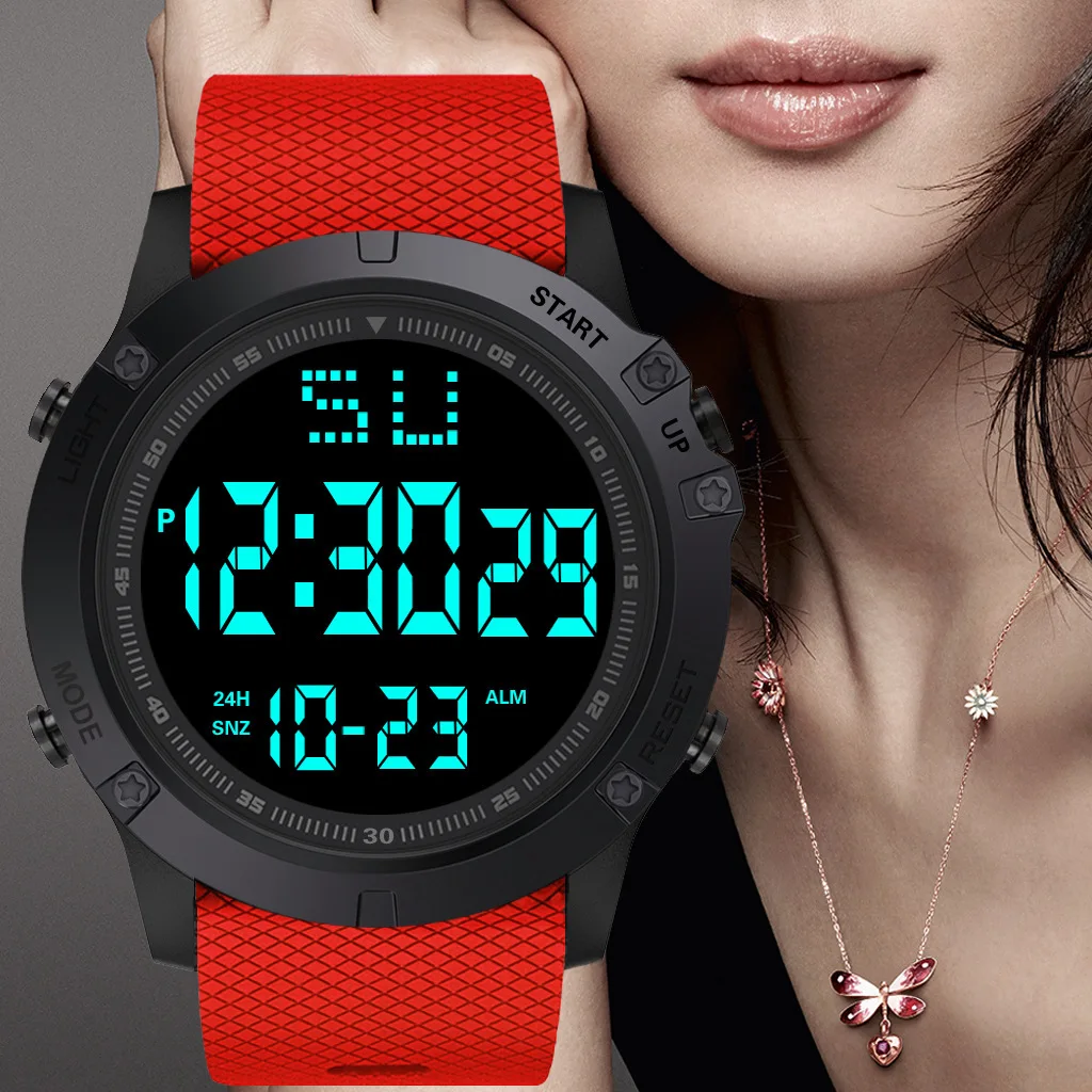 601Men Digital Watches Silicone Band Waterproof Women Wristwatch