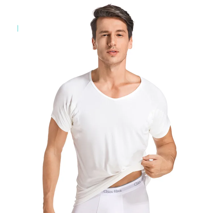 Manufacturer Plus Size Sweatproof Undershirt Men Underarm Sweat Pads Original Fit V-Neck Sweatproof T-shirt