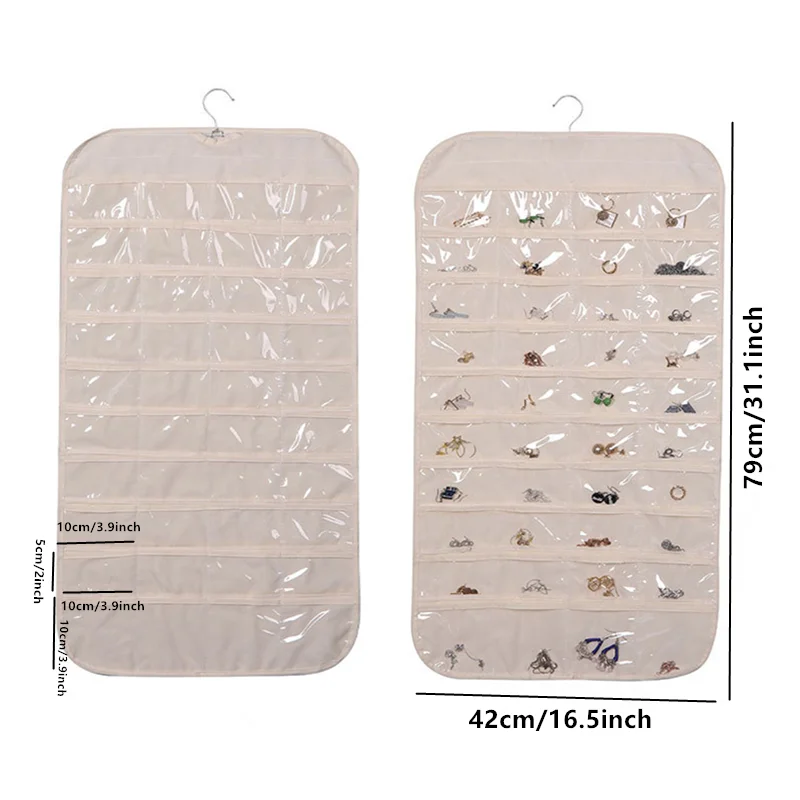 Modern 80-Lattice Storage Hanging Bag Double-Sided Jewelry and Sundry Item Classification for Home Organization