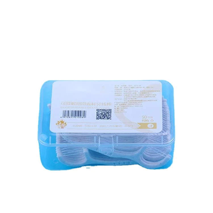 Wholesale disposable wheat straw polymer fine floss 50 pieces flossers toothpick dental floss pick oral hygiene clean