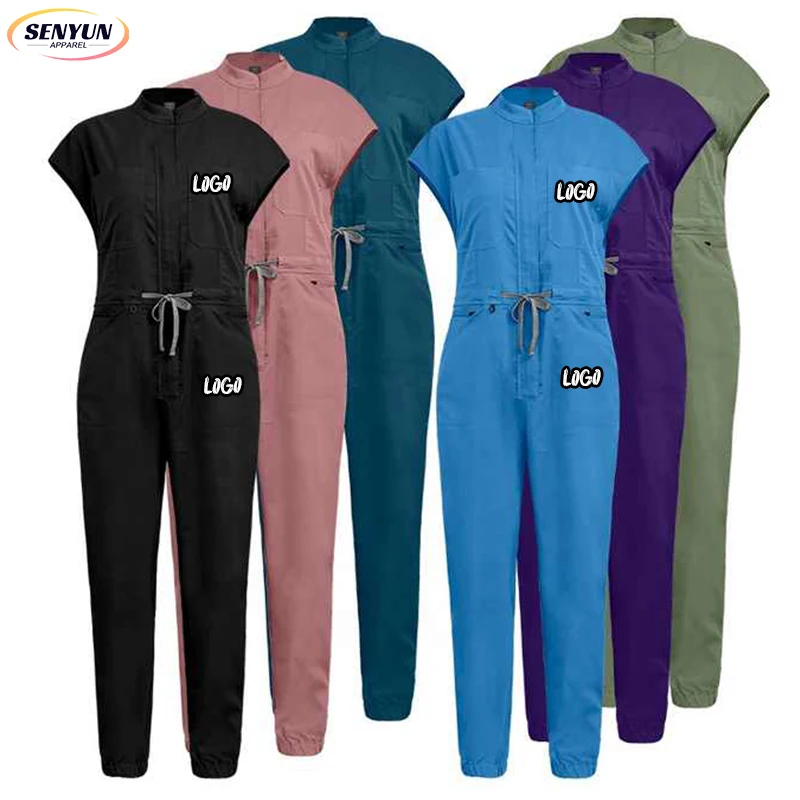 Oem Unisex Shortsleeves Medical Twill Coveralls Surgical Jumpsuit Workwear One Piece Stretch Pet Hospital Scrubs Uniforms Sets