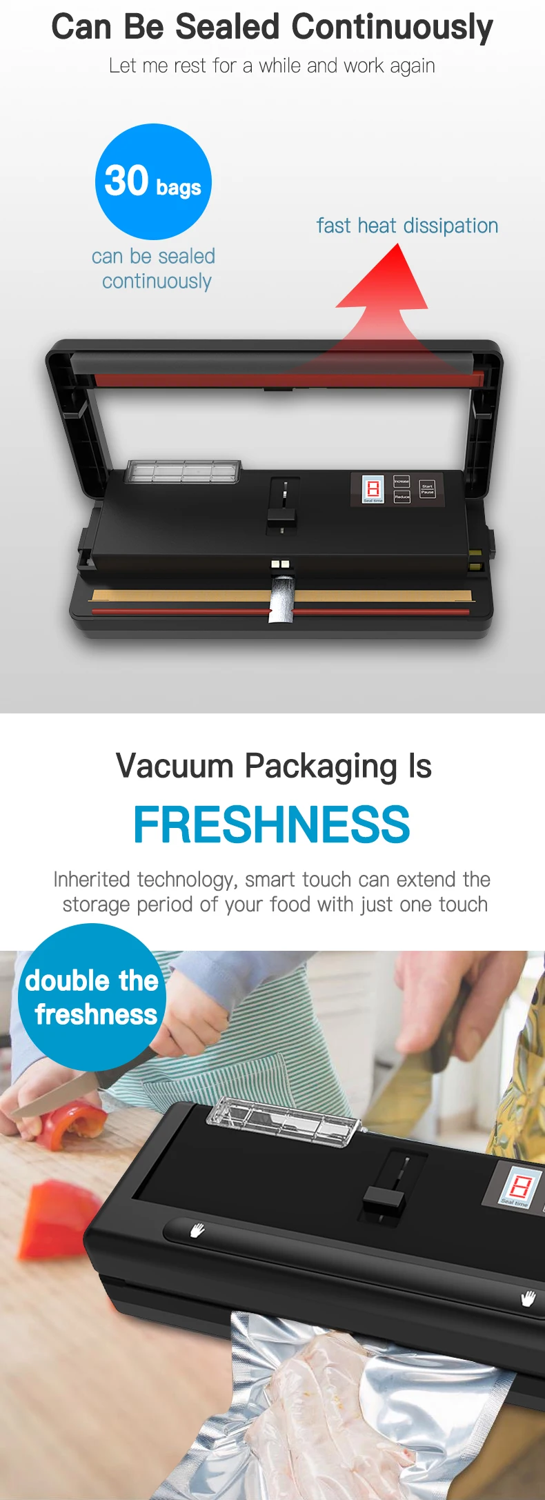 Heat seal vacuum machi auto Food Saver Vacuum Sealer Machine With Air Sealing System, Dry & Moist Modes, Led Indicator Light