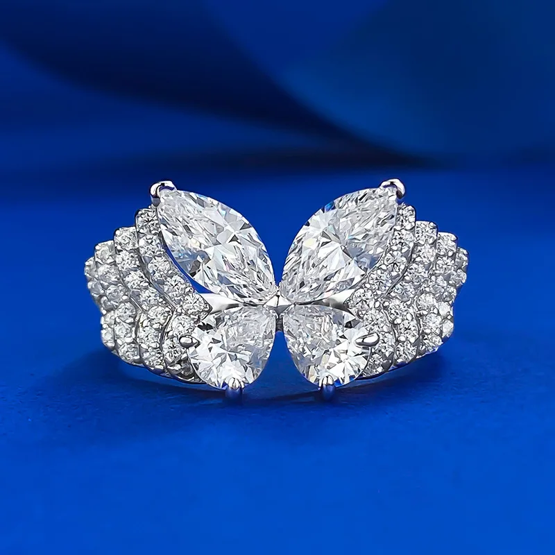 New S925 Silver One Carat Champagne Gold Ring, Fashionable, Personalized, Simple, Versatile Wedding Jewelry