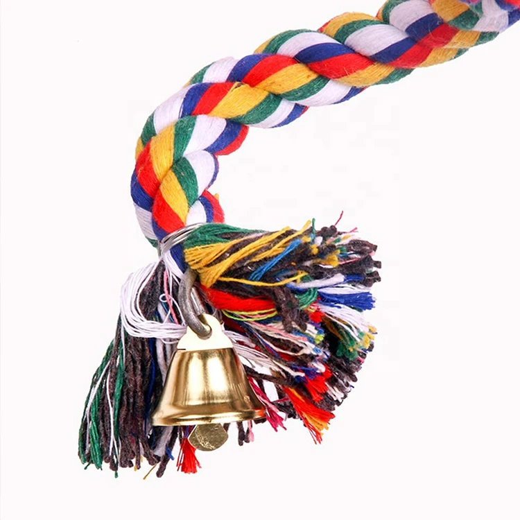 Parrot Rope Perch Cotton Rope Bird Perch With Bell Climbing Stand Bar Bird Bungee Toy Parrot Chew Toys Bird Perch Rope Bungee