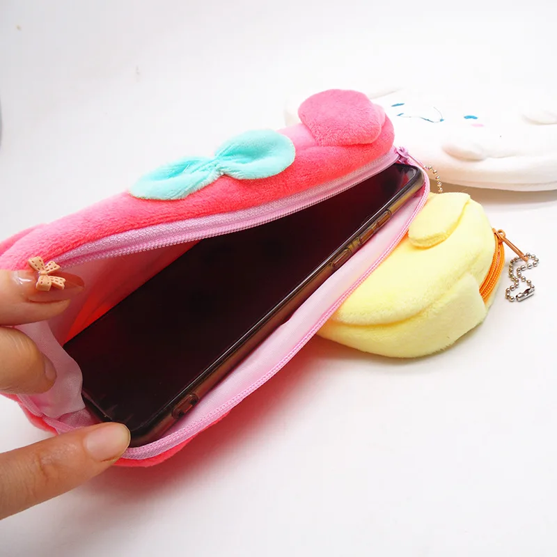 RuunJoy Kawaii Pink Plush Pencil Cases for Girls Cute Anime kulomi Melody Pen Bag Stationery Storage Bag School Office Supplies