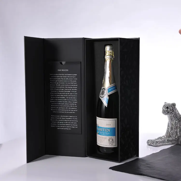 Custom Handmade Rigid Cardboard Paper Luxury Wine Boxes Single Champagne Glass Wine Bottle Gift Box Packaging