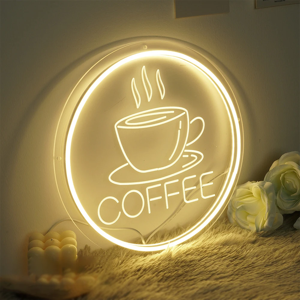 Coffee Coffee LED Neon Light Restaurant Sign Acrylic Carved Luminous Characters English Letter Decoration