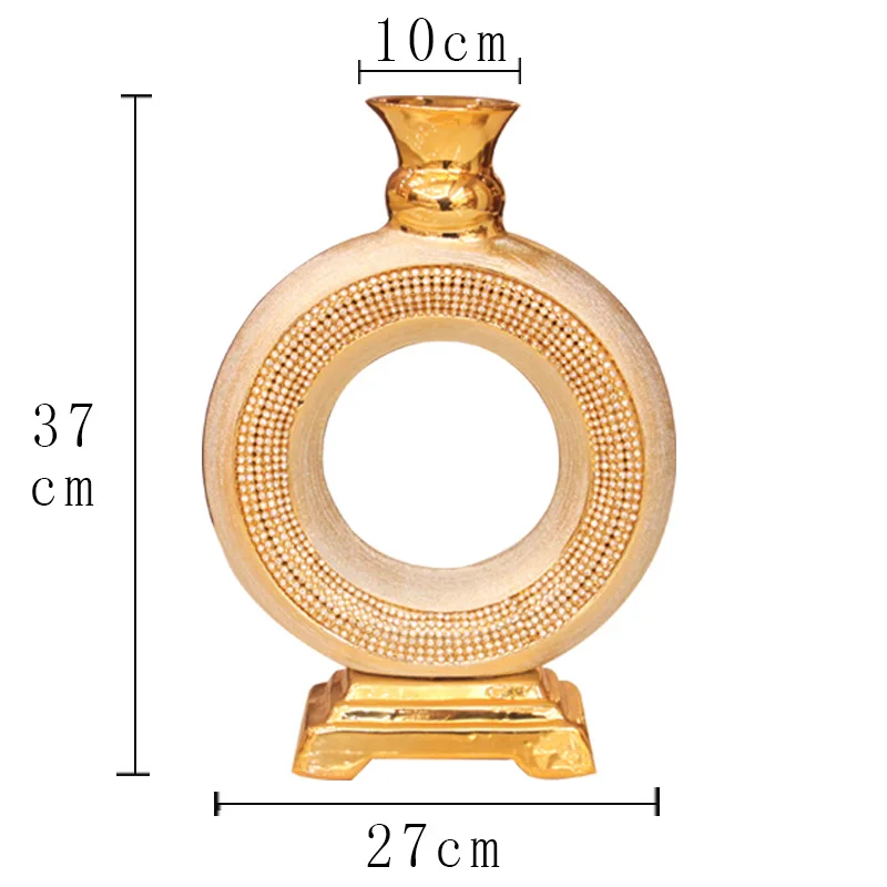 luxury bling diamond rim ceramic vases with gold pedestal black donut shape porcelain flower vase for hotel wedding KTV decor
