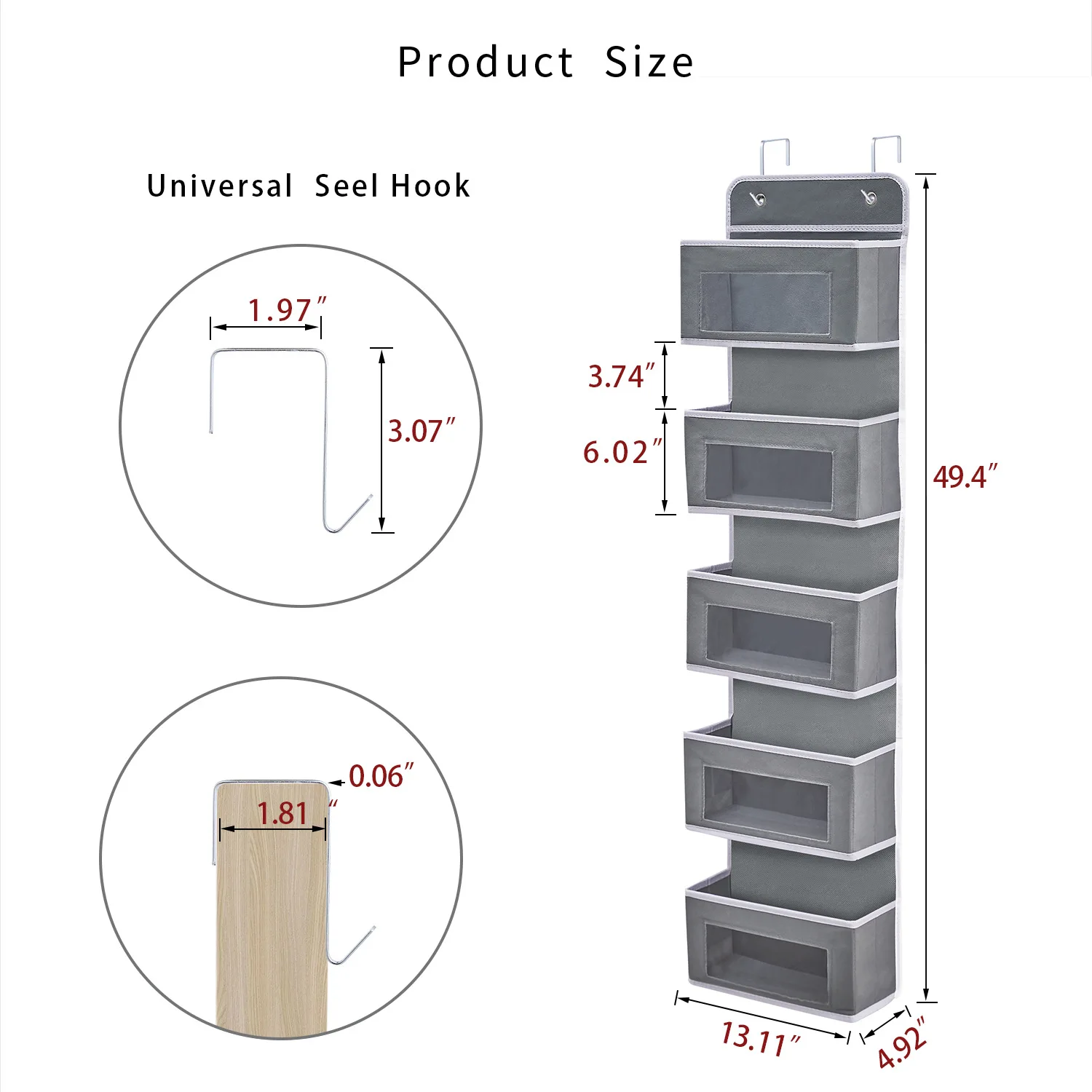 Foldable Wall Mount Large Capacity 5-Shelf Over the Door Hanging Storage Organizer with PVC Clear Window