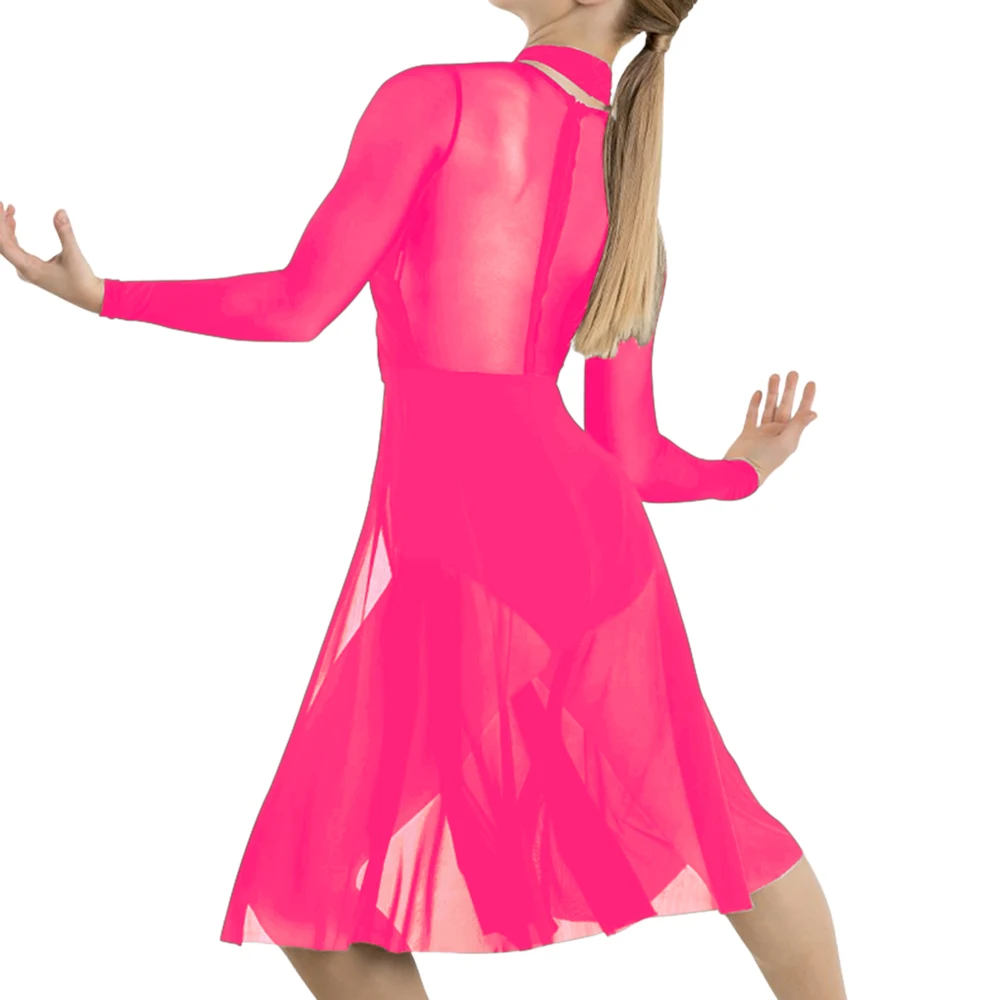 Moder Lyrical Dance Dress X-Cross Neck Hugging V-neck Zipper Juamsuit Skirt Girl Women Sexy Ballet Dance Outfits Stage Clothes