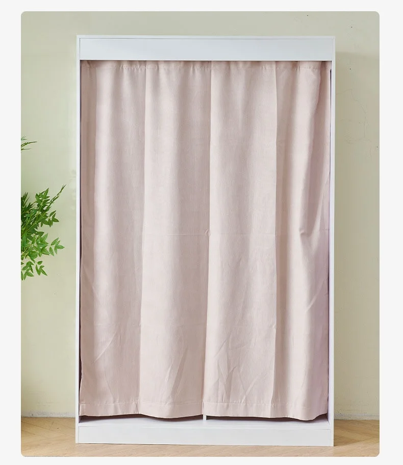 VIC Bedroom Wood Closet Panel Sliding Rail Curtain Dust Cabinet Open Cloth No Door Cover Mirror Perforation-Free Open Wardrobe