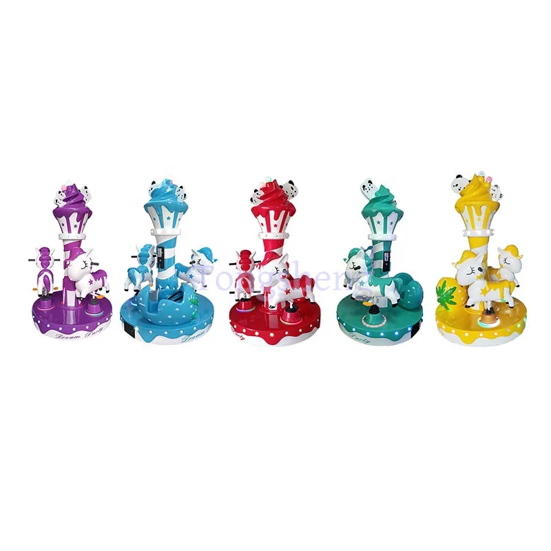 Coin Operated Kiddie Rides mini carousel horse ride 3 People Merry Go Round mini carousel ride for kids