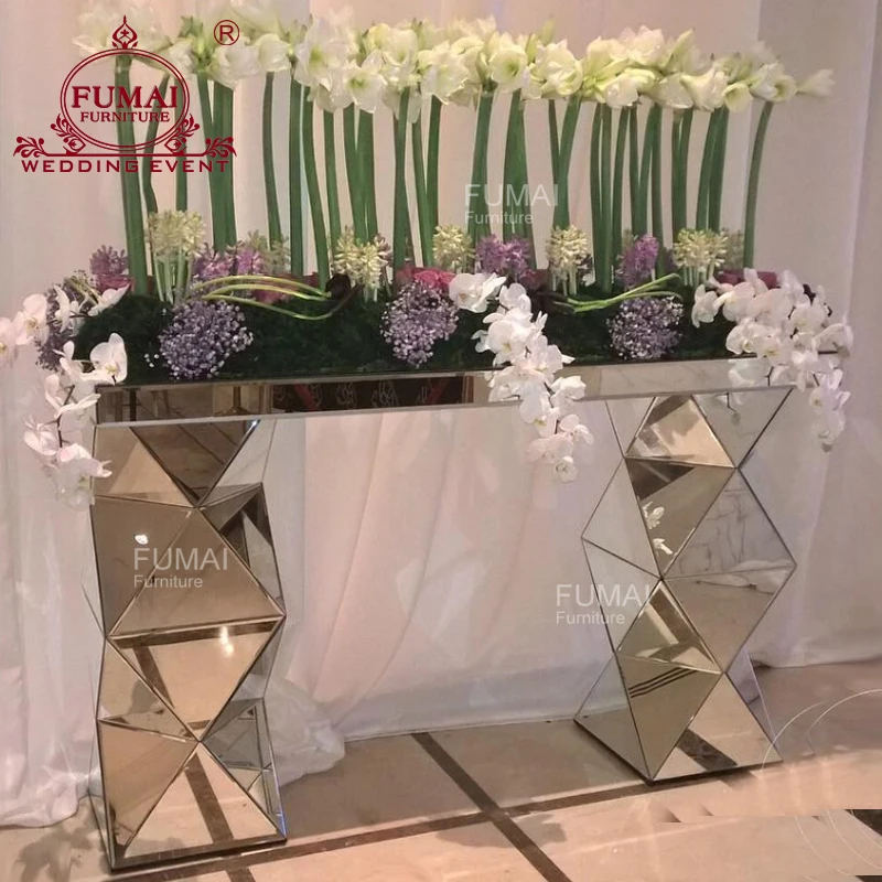 Two Legs Long Stainless Steel Mirror Bar Display Cocktail Table